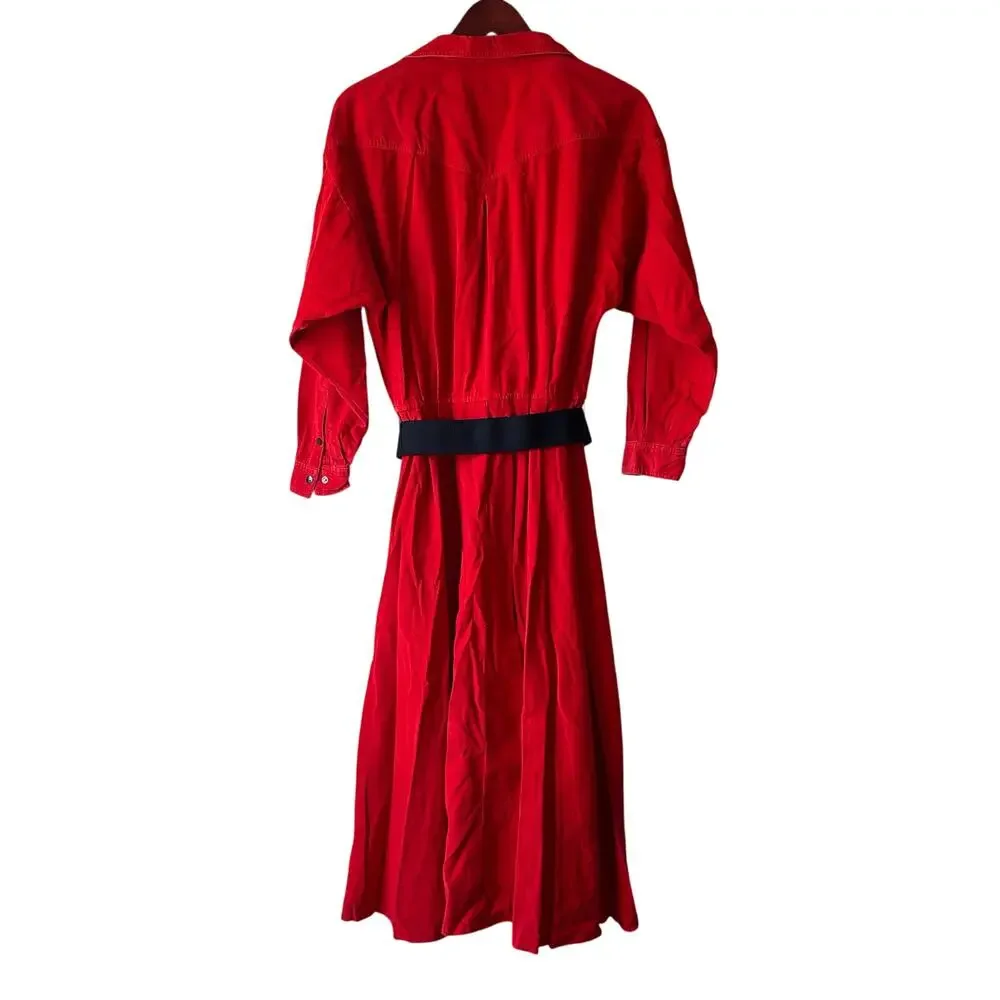 Vintage red corduroy western style midi‎ shirt dress size 8 - Picture 4 of 6